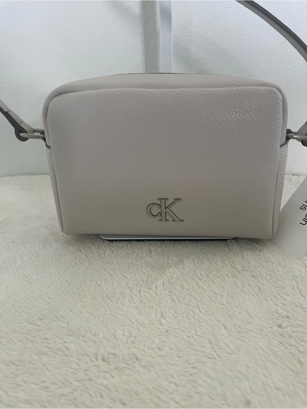 Calvin Klein Pebbled Crossbody Bag in Light Taupe